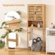 Bamboo over-the-toilet storage cabinet with adjustable shelf, anti-tipping device, and double louvered doors for.