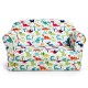Double kids dinosaur sofa with cozy velvet upholstery and strong eucalyptus wood frame, perfect for children’s playtime.