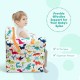 Double kids dinosaur sofa with soft velvet surface and sturdy wooden frame, perfect for indoor or outdoor relaxation.