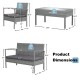 Dimensions of the 4-piece outdoor rattan conversation set with comfortable cushions, ideal for backyard or garden use.