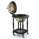 Nautical chart wine cabinet with wheels, featuring a unique globe design and solid wood legs for stability and style.