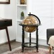 Nautical chart wine cabinet with wheels, featuring a unique earth design and solid wood legs for stability, perfect for.
