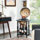 Nautical chart wine cabinet with wheels, featuring a unique earth design and solid wood legs for stylish storage and.