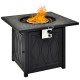 Square 32-inch propane fire pit table in black with lava rocks, ideal for outdoor patios and gardens, featuring.
