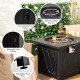 Close-up of the 32-inch propane fire pit table with stainless steel burner, adjustable foot pads, and lava rocks cover.