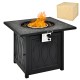 Square 32-inch propane fire pit table with lava rocks, black finish, ideal for outdoor patio and garden heating.