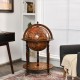 Globe wine cabinet with vintage pattern, sturdy MDF and wood legs, features wheels for easy movement, ideal for elegant.