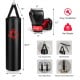 Filled punching bag set with boxing gloves, 63 lbs, featuring durable PVC leather and convenient zipper for adjustable.
