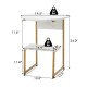 2-tier round end table with faux marble top and gold metal frame, ideal for small spaces and versatile use as a.
