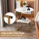 Round end table with faux marble top and gold metal frame, featuring 2 tiers and adjustable foot pads for stability.