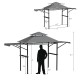 Patio BBQ grill gazebo canopy with dual side awnings, 13.5 x 4 ft, gray, ideal for outdoor cooking and gatherings.