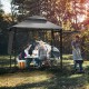 Patio BBQ grill gazebo with dual side awnings, gray canopy, spacious design for outdoor cooking and gatherings.