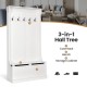 3-in-1 entryway hall tree in white featuring a coat rack, shoe bench, and storage cabinet for organized entryways.