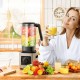 Countertop smoothie blender with 68oz Tritan jar, 1500W motor, and fruits, perfect for making healthy drinks.