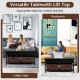 Lift top coffee table in black with drawers, offering convenient storage and adjustable height for versatile use.