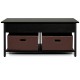 Lift top coffee table in black with two removable fabric drawers and hidden compartment for versatile living room.