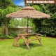 2-in-1 wooden picnic table bench with built-in umbrella hole, accommodating 4 people for outdoor gatherings.