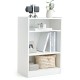 White 3-tier bookcase with adjustable shelves and a raised edge, ideal for securely displaying decor and supplies.