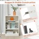 3-tier white bookcase with adjustable shelves, sturdy structure, and anti-toppling device for secure home organization.
