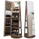 360° rotating jewelry cabinet armoire in brown with LED lighting, full-length mirror, and organized storage for.