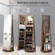 360° rotating jewelry cabinet with full-length mirror, LED lighting, and large storage for cosmetics and accessories.