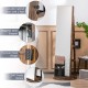 360° rotating jewelry cabinet armoire in brown with lockable door, full-length mirror, and 3-color LED lighting.