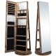 360° rotating jewelry cabinet with full-length mirror, LED lighting, and lockable storage in brown MDF for organized.