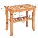 Bathroom bamboo shower chair bench with storage shelf, featuring a natural finish and moisture-resistant design.