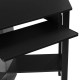 Close-up of the black wooden study computer corner desk showing the large opening drawer and sturdy construction.