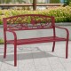 Red patio garden bench with ergonomic design and cast iron back, perfect for outdoor relaxation in any setting.