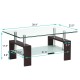 Rectangular coffee table showcasing a clear tempered glass top and black MDF support, perfect for stylish living spaces.