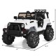 Kids remote control riding truck car in white with LED lights, featuring a soft start function and spring suspension.