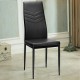 High back dining chair in black PVC leather with ergonomic design and non-slip feet pads for versatile placement.