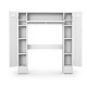 Wooden over the toilet storage cabinet in bright white with center and side cabinets, perfect for maximizing bathroom.