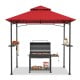 Outdoor barbecue grill gazebo with double roof, 360-degree ventilation, and metal shelves for convenience.