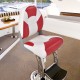 Low back folding boat seat in red and white with thick high-density sponge padding for comfort and ergonomic support.