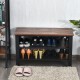 3-tier industrial shoe rack with brown top, featuring open storage for shoes, ideal for hallway or entryway use.