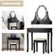 Black vanity dressing table set with 360-degree rotatable mirror, 3 drawers, and cushioned stool for comfortable makeup.