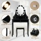Lighted black vanity dressing table set with 3 drawers, 360-degree mirror, and cushioned stool for comfortable makeup.