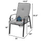 High-back patio dining chair with 2.5" thick cushions, sturdy steel frame, and stackable design for space-saving.