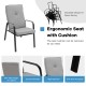 Stackable patio dining chair with high-back cushion, ergonomic design, and anti-skid footpads for outdoor comfort.