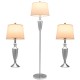 Modern 3-piece lamp set featuring a silver floor lamp and two table lamps with linen shades for elegant lighting.