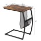 C-shaped vintage end table with a side pocket, engineered wood top, and metal frame, ideal for living room or bedroom.