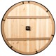 Back view of the 27-inch round wooden wall clock showcasing the rustic wood panel and sturdy construction for.