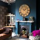 27-inch round decorative wooden wall clock with metal Roman numerals, perfect for living room or office decor.