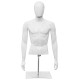 Male half body mannequin with adjustable metal base, ideal for displaying T-shirts and jackets in retail settings.