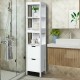White 5-tier multifunctional bathroom storage cabinet with open shelves and two drawers, ideal for maximizing space.