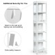 5-tier white multifunctional bathroom storage cabinet with 2 drawers, featuring anti-toppling design for safety.