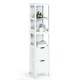 5-tier white multifunctional bathroom storage cabinet with 2 drawers, ideal for organizing towels and small items.