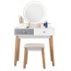Elegant white makeup dressing table with smooth MDF surface and four drawers, featuring a round lighted mirror for.